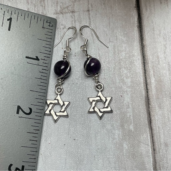 Artisan Designed Amethyst Crystals And Star Of David Silver Pl Charm Ear… - Picture 15 of 15